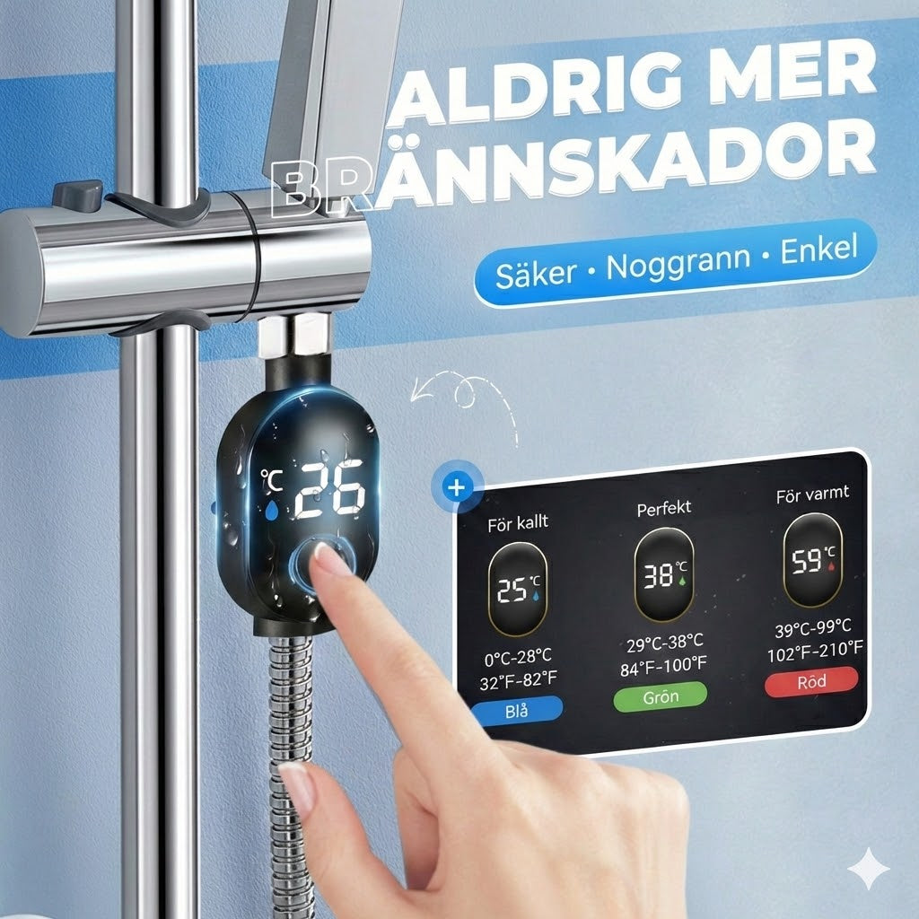 Digital duschtermometer – batterifri LED-vattentermometer (säker för bebisar och barn)