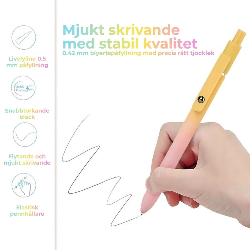 Lyxigt gelpennset (5-pack) – Elegant gradientdesign – 0,5 mm snabbtorkande bläck