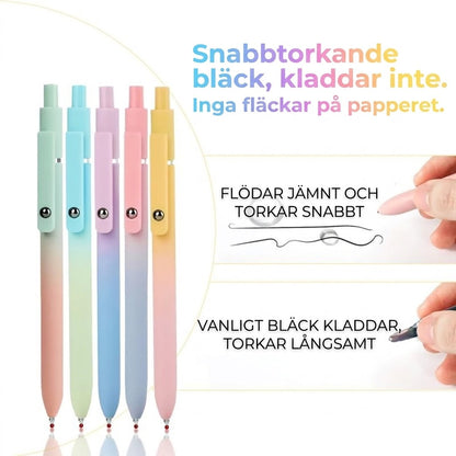 Lyxigt gelpennset (5-pack) – Elegant gradientdesign – 0,5 mm snabbtorkande bläck