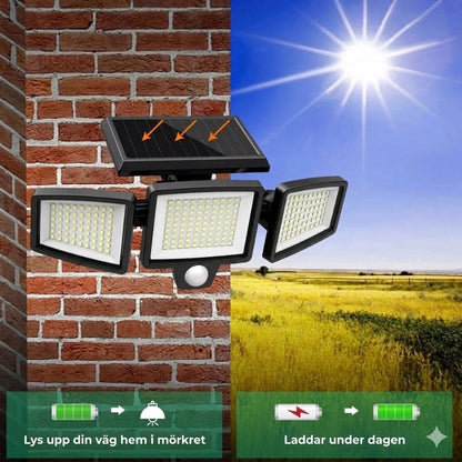[200 LED-lampor] Solvägglampa med rörelsesensor – Solcellsbelysning för utomhusbruk – IP65 vattentät – 100% energibesparande
