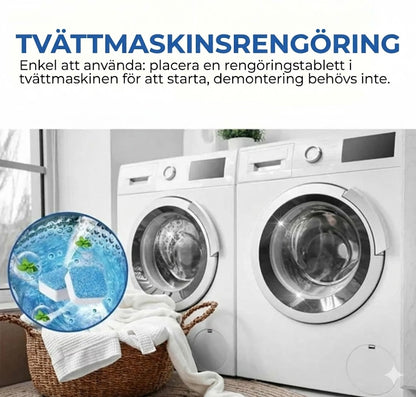 Rengöringstabletter för tvättmaskin – Avlägsnar kalk och dålig lukt – Djupgående rengöring – [12-pack] – Universell passform