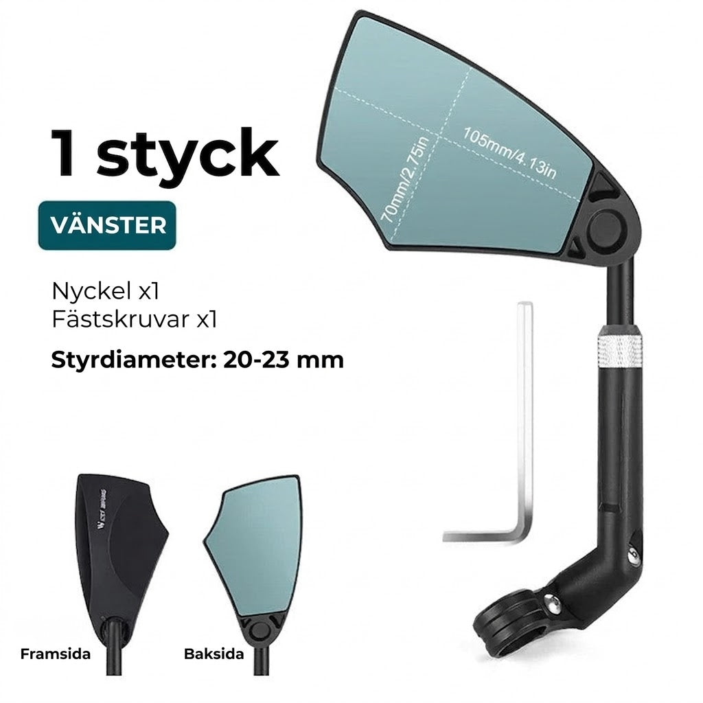 Justerbar backspegel för cykelstyre – 360° sikt