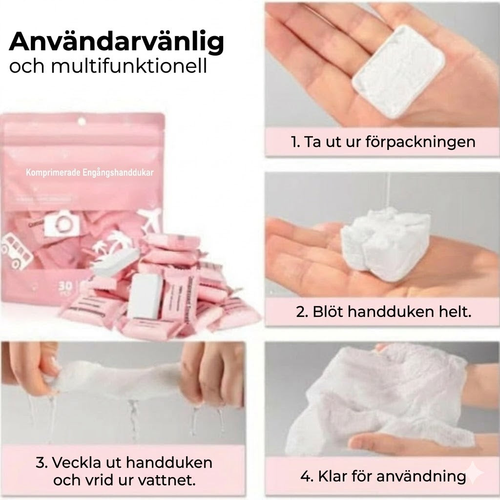 Komprimerade handdukar i tablettform – portabla resehanddukar, perfekta för camping och utomhusaktiviteter
