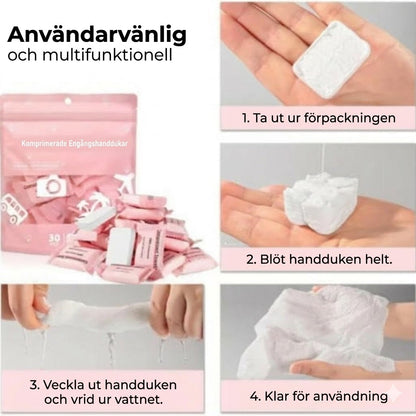 Komprimerade handdukar i tablettform – portabla resehanddukar, perfekta för camping och utomhusaktiviteter