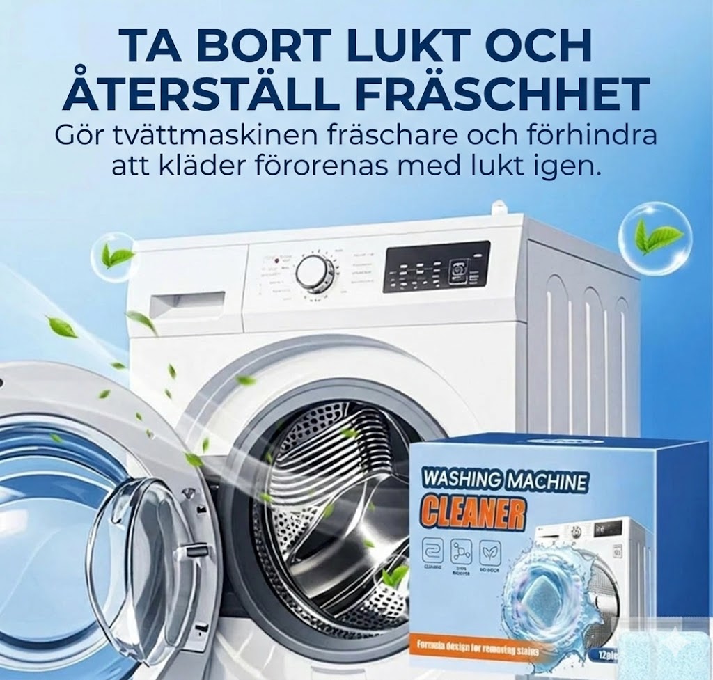 Rengöringstabletter för tvättmaskin – Avlägsnar kalk och dålig lukt – Djupgående rengöring – [12-pack] – Universell passform
