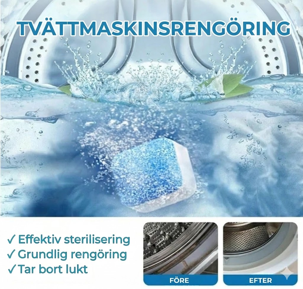 Rengöringstabletter för tvättmaskin – Avlägsnar kalk och dålig lukt – Djupgående rengöring – [12-pack] – Universell passform