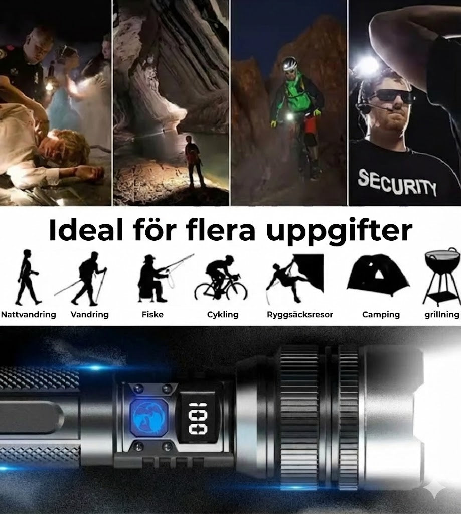 Taktisk ficklampa med powerbank-funktion