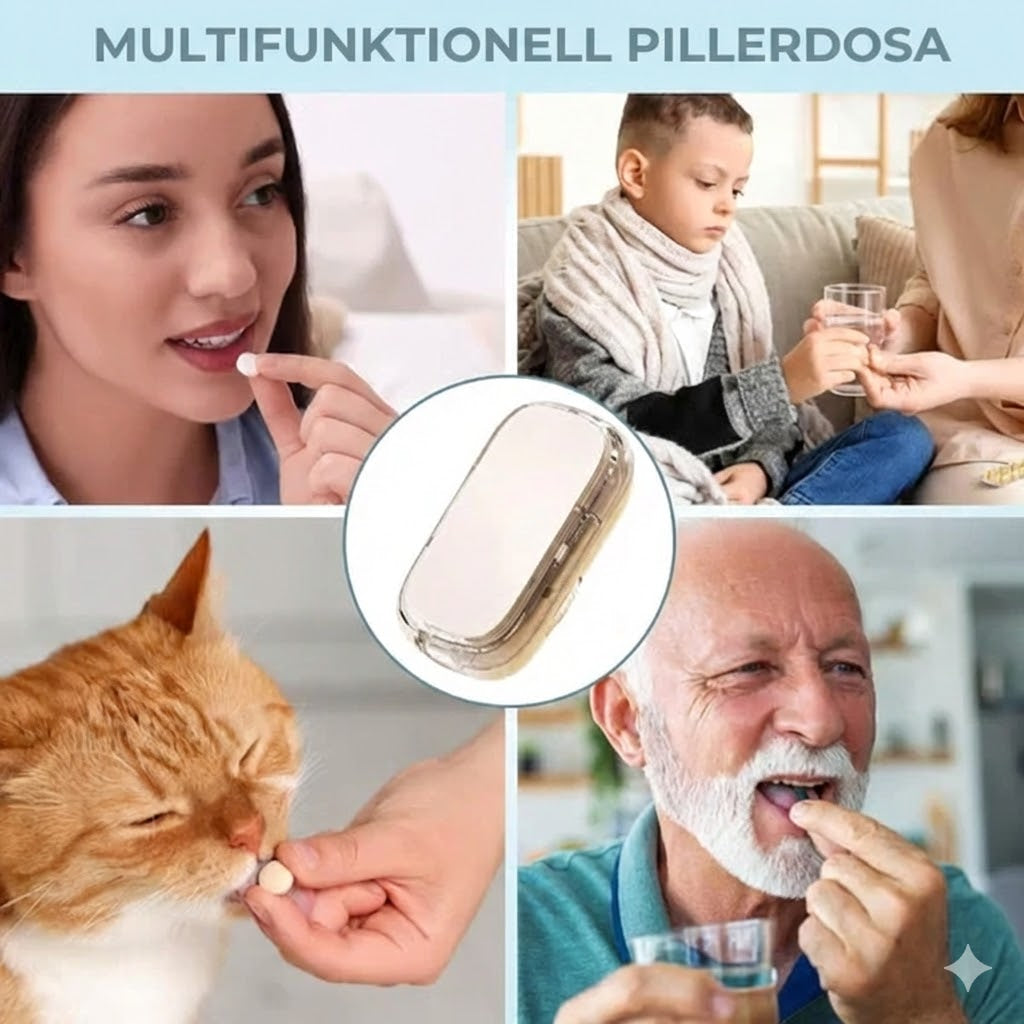 2-i-1 tablettdelare och tablettskärare – justerbar för olika storlekar – exakt skärning – transparent
