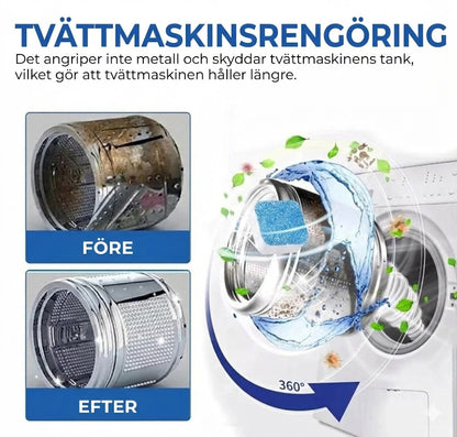 Rengöringstabletter för tvättmaskin – Avlägsnar kalk och dålig lukt – Djupgående rengöring – [12-pack] – Universell passform