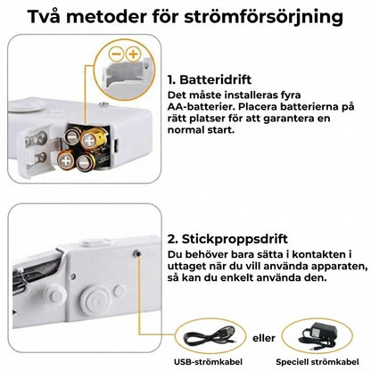 Mini handhållen symaskin – sladdlös och portabel – snabba reparationer – med tillbehör – vit